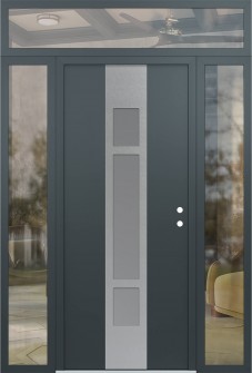 DIAMOND A9 68" X 96" ANTHRACITE/ANTHRACITE FROSTED GLASS PANEL STAINLESS STEEL LHI WITH 2 SIDELITES AND TRANSOM CLEAR GLASS