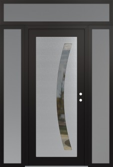 Diamond C4 68" x 96" black/black clear Glass Panel stainless steel LHI with 2 Sidelites and Transom frosted Glass