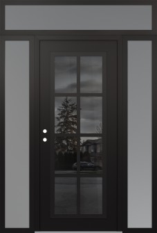 Diamond C16 68" x 96" black/black mirrored Glass Panel black RHI with 2 Sidelites and Transom frosted Glass