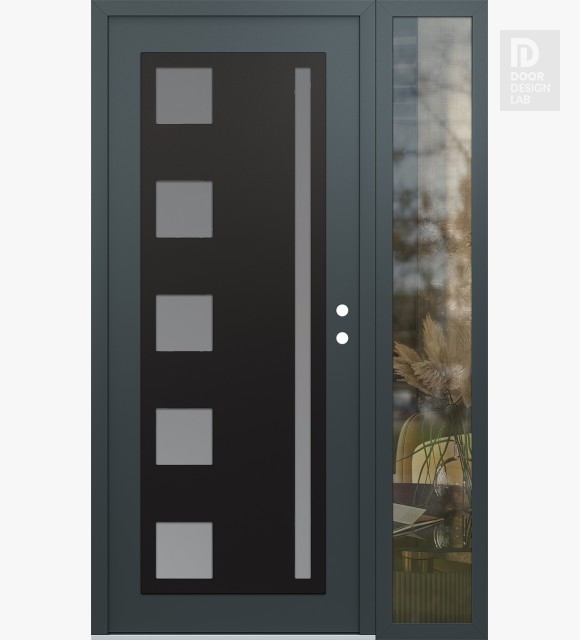 Modern Steel Front Door Diamond C3 50" x 80" anthracite/anthracite frosted Glass Panel black LHI with Sidelite clear Glass