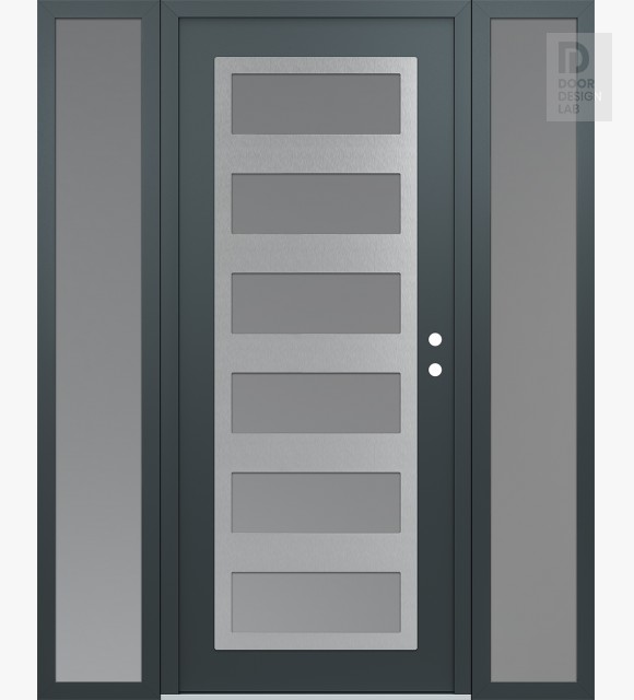 Modern Steel Front Door Diamond C9 64" x 80" anthracite/anthracite frosted Glass Panel stainless steel LHI with 2 Sidelites frosted Glass