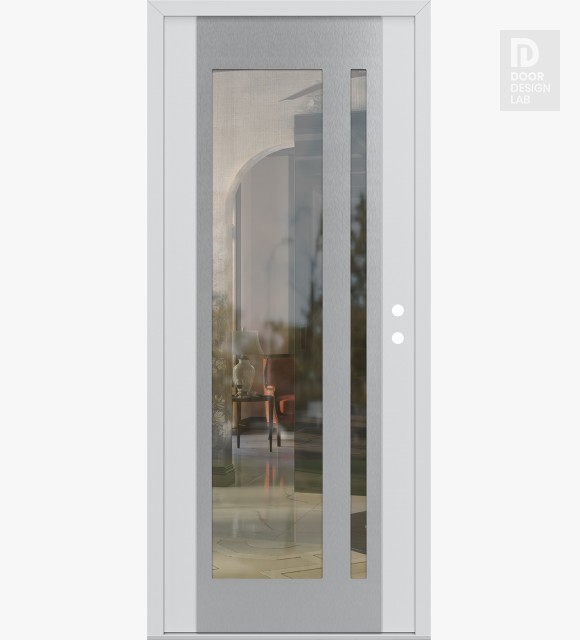 Modern Steel Front Door Diamond C15 36" x 80" white/white clear Glass Panel stainless steel LHI