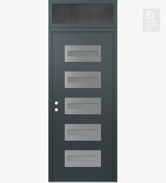 Modern Steel Front Door Diamond D4 36" x 96" anthracite/anthracite frosted Glass Panel stainless steel RHI with Transom mirrored Glass