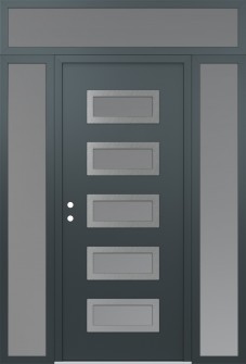 Diamond D1 60" x 96" anthracite/anthracite frosted Glass Panel stainless steel RHI with 2 Sidelites and Transom frosted Glass