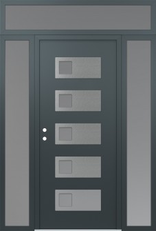 Diamond D2 64" x 96" anthracite/anthracite frosted Glass Panel stainless steel RHI with 2 Sidelites and Transom frosted Glass