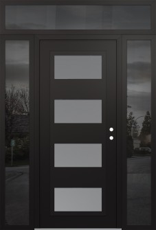 Diamond C2 68" x 96" black/white frosted Glass Panel black LHI with 2 Sidelites and Transom mirrored Glass
