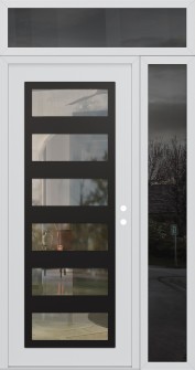 Diamond C9 52" x 96" white/white clear Glass Panel black LHI with Sidelite and Transom mirrored Glass