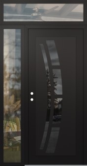 Diamond C12 50" x 96" black/black mirrored Glass Panel black RHI with Sidelite and Transom clear Glass