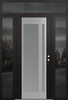 Diamond C15 68" x 96" black/white frosted Glass Panel stainless steel LHI with 2 Sidelites and Transom mirrored Glass