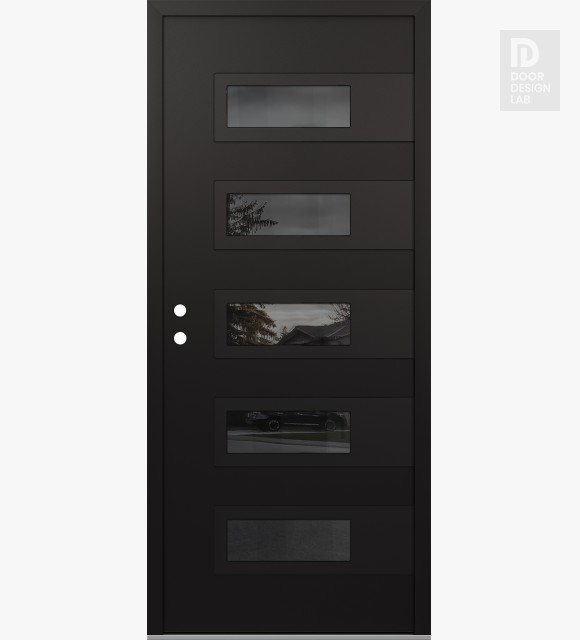Modern Steel Front Door Diamond D3 36" x 80" black/black mirrored Glass Panel black RHI