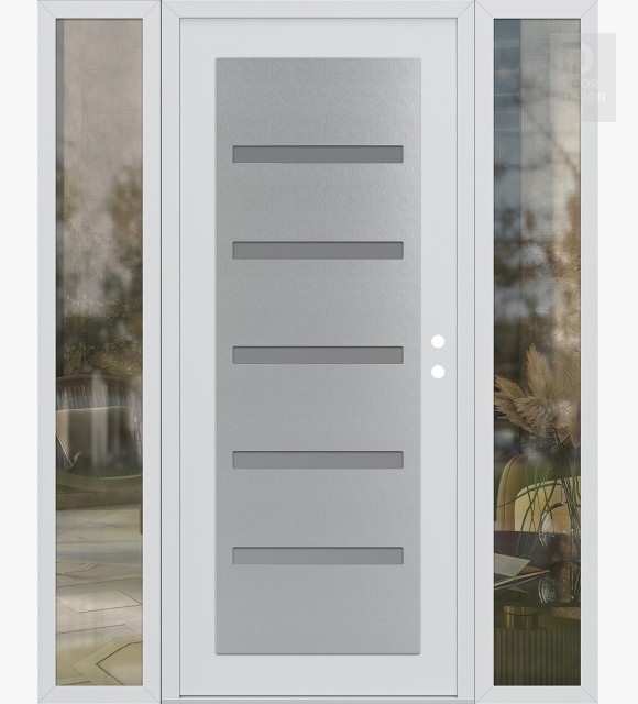 Modern Steel Front Door Diamond C7 60" x 80" white/white frosted Glass Panel stainless steel LHI with 2 Sidelites clear Glass