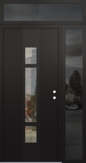 DIAMOND A9 48" X 96" BLACK/BLACK CLEAR GLASS PANEL BLACK LHI WITH SIDELITE AND TRANSOM MIRRORED GLASS