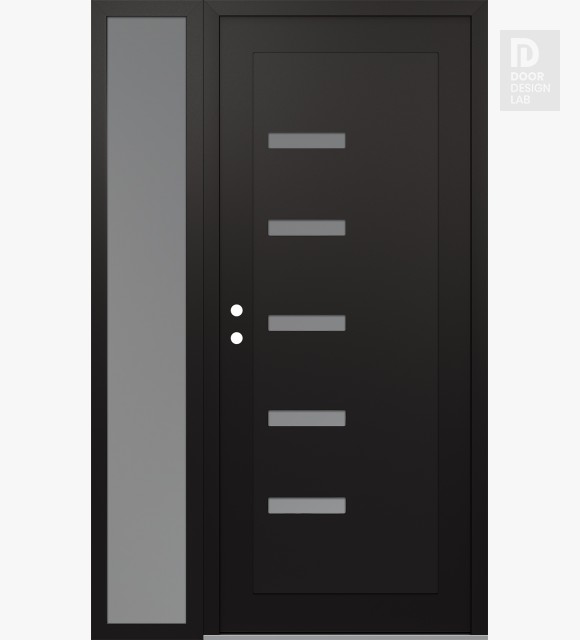 Modern Steel Front Door Diamond C8 50" x 80" black/white frosted Glass Panel black RHI with Sidelite frosted Glass