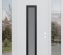 DIAMOND A11 68" X 96" BLACK/WHITE FROSTED GLASS PANEL BLACK RHI WITH 2 SIDELITES AND TRANSOM CLEAR GLASS