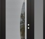 Modern Steel Front Door Diamond C13 50" x 96" black/black clear Glass Panel stainless steel LHI with Sidelite and Transom frosted Glass