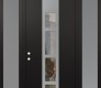 Modern Steel Front Door DIAMOND A10 64" X 96" BLACK/BLACK CLEAR GLASS PANEL STAINLESS STEEL RHI WITH 2 SIDELITES AND TRANSOM FROSTED GLASS