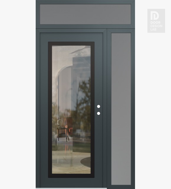 Modern Steel Front Door Diamond C1 52" x 96" anthracite/anthracite clear Glass Panel black LHI with Sidelite and Transom frosted Glass