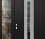 Modern Steel Front Door DIAMOND A2 50" X 96" BLACK/BLACK MIRRORED GLASS PANEL STAINLESS STEEL RHI WITH SIDELITE AND TRANSOM CLEAR GLASS