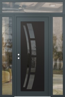Diamond C12 68" x 96" anthracite/anthracite mirrored Glass Panel black RHI with 2 Sidelites and Transom clear Glass