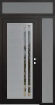 Diamond C6 52" x 96" black/black clear Glass Panel stainless steel LHI with Sidelite and Transom frosted Glass
