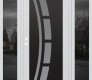 Modern Steel Front Door Diamond C12 68" x 80" white/white frosted Glass Panel black RHI with 2 Sidelites mirrored Glass
