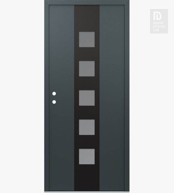 Modern Steel Front Door DIAMOND A13 36" X 80" ANTHRACITE/ANTHRACITE FROSTED GLASS PANEL BLACK RHI