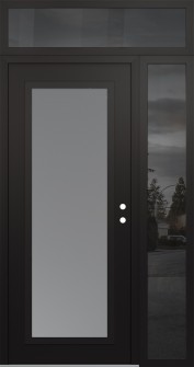Diamond C1 50" x 96" black/white frosted Glass Panel black LHI with Sidelite and Transom mirrored Glass