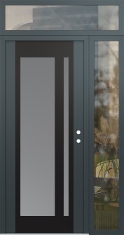 Diamond C15 52" x 96" anthracite/anthracite frosted Glass Panel black LHI with Sidelite and Transom clear Glass