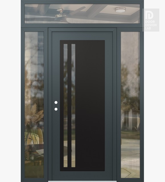 Modern Steel Front Door Diamond C6 68" x 96" anthracite/anthracite clear Glass Panel black RHI with 2 Sidelites and Transom clear Glass