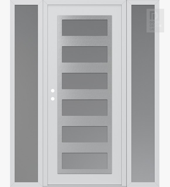 Modern Steel Front Door Diamond C9 68" x 80" white/white frosted Glass Panel stainless steel RHI with 2 Sidelites frosted Glass