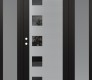 Modern Steel Front Door Diamond C5 68" x 80" black/black mirrored Glass Panel stainless steel RHI with 2 Sidelites frosted Glass