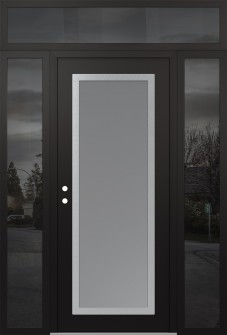 Diamond C1 60" x 96" black/white frosted Glass Panel stainless steel RHI with 2 Sidelites and Transom mirrored Glass