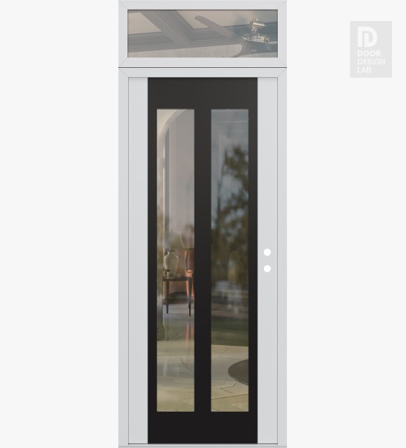 Modern Steel Front Door Diamond C14 36" x 96" white/white clear Glass Panel black LHI with Transom clear Glass