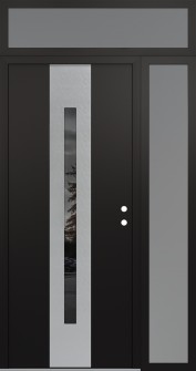 DIAMOND A2 50" X 96" BLACK/BLACK MIRRORED GLASS PANEL STAINLESS STEEL LHI WITH SIDELITE AND TRANSOM FROSTED GLASS