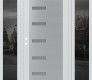 Modern Steel Front Door Diamond C8 68" x 80" white/white frosted Glass Panel stainless steel RHI with 2 Sidelites mirrored Glass