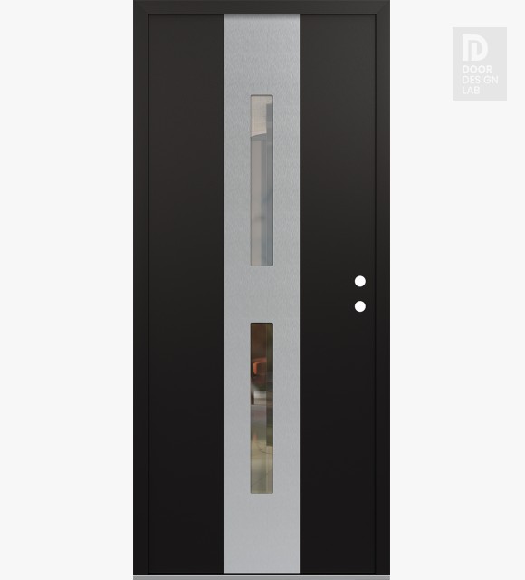 Modern Steel Front Door DIAMOND A6 36" X 80" BLACK/BLACK CLEAR GLASS PANEL STAINLESS STEEL LHI