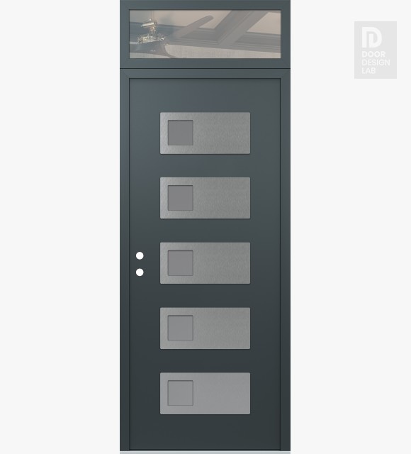 Modern Steel Front Door Diamond D2 36" x 96" anthracite/anthracite frosted Glass Panel stainless steel RHI with Transom clear Glass