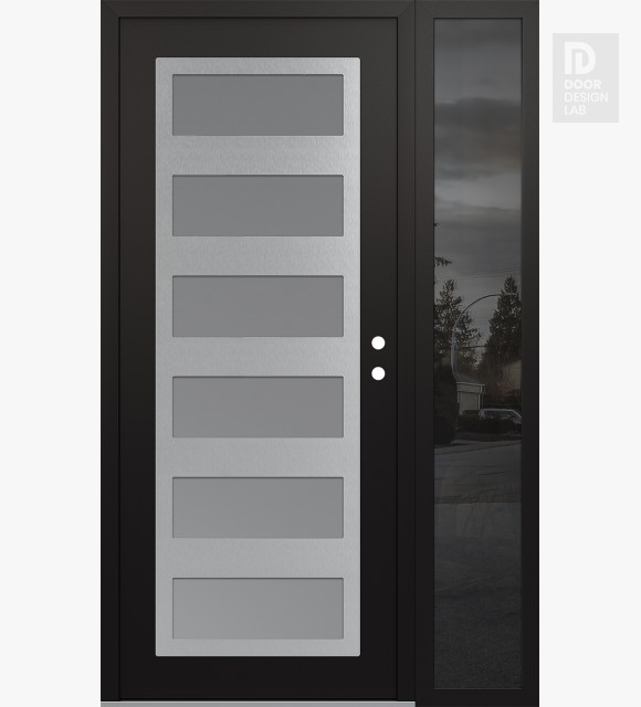 Modern Steel Front Door Diamond C9 48" x 80" black/white frosted Glass Panel stainless steel LHI with Sidelite mirrored Glass