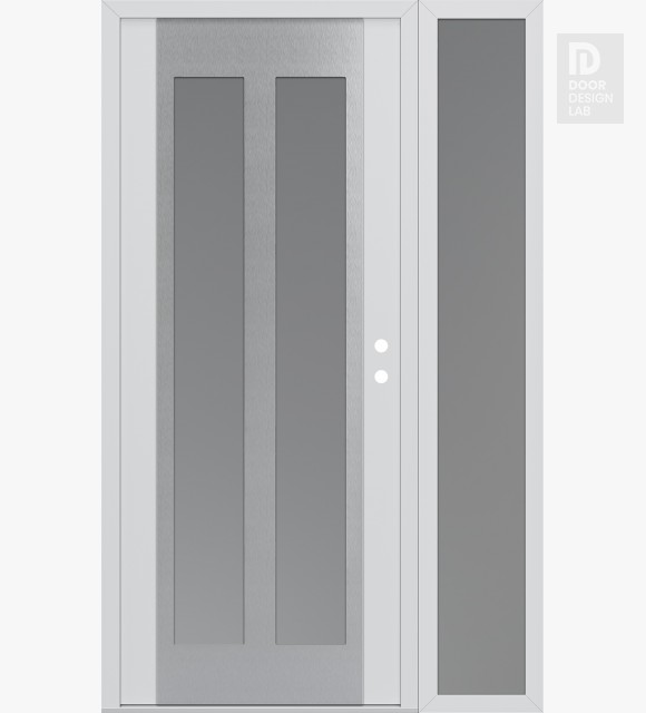 Modern Steel Front Door Diamond C14 50" x 80" white/white frosted Glass Panel stainless steel LHI with Sidelite frosted Glass