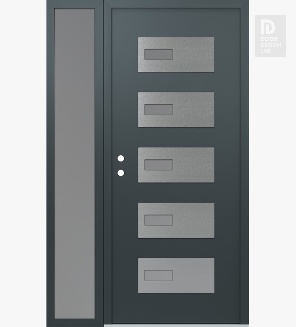 Modern Steel Front Door Diamond D7 52" x 80" anthracite/anthracite frosted Glass Panel stainless steel RHI with Sidelite frosted Glass