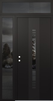 DIAMOND A5 52" X 96" BLACK/BLACK MIRRORED GLASS PANEL BLACK RHI WITH SIDELITE AND TRANSOM MIRRORED GLASS