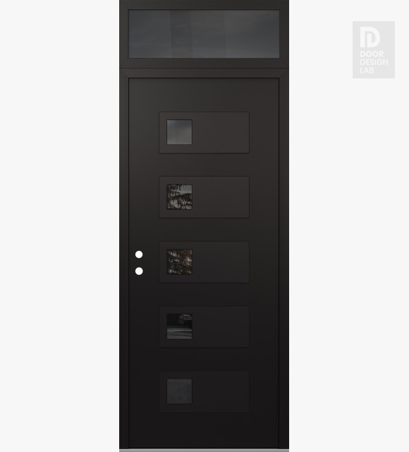 Modern Steel Front Door Diamond D2 36" x 96" black/black mirrored Glass Panel black RHI with Transom mirrored Glass