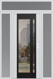 Diamond C15 64" x 96" white/white clear Glass Panel black LHI with 2 Sidelites and Transom frosted Glass