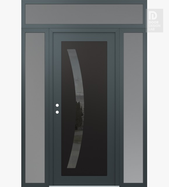 Modern Steel Front Door Diamond C4 68" x 96" anthracite/anthracite mirrored Glass Panel black RHI with 2 Sidelites and Transom frosted Glass