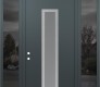 Modern Steel Front Door DIAMOND A11 60" X 96" ANTHRACITE/ANTHRACITE FROSTED GLASS PANEL STAINLESS STEEL RHI WITH 2 SIDELITES AND TRANSOM MIRRORED GLASS