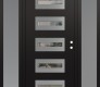 Modern Steel Front Door Diamond D4 64" x 80" black/black clear Glass Panel stainless steel LHI with 2 Sidelites frosted Glass