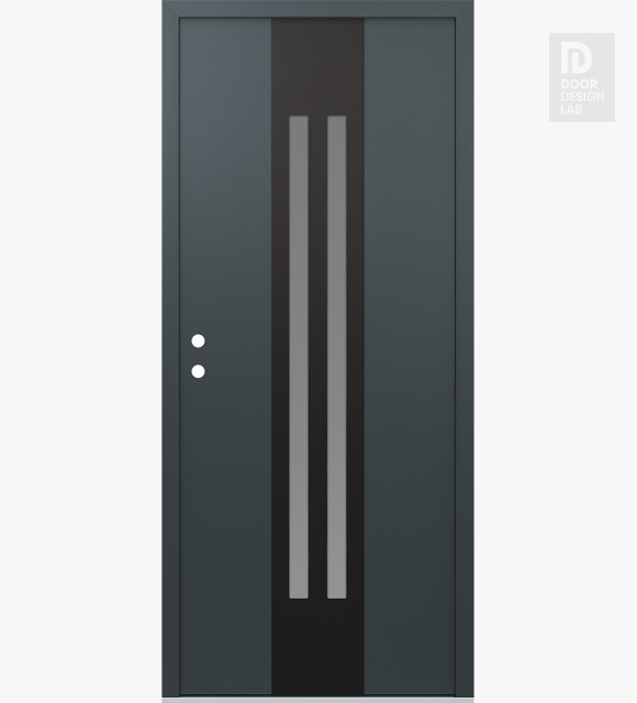 Modern Steel Front Door DIAMOND A8 36" X 80" ANTHRACITE/ANTHRACITE FROSTED GLASS PANEL BLACK RHI