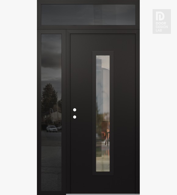 Modern Steel Front Door DIAMOND A11 52" X 96" BLACK/BLACK CLEAR GLASS PANEL BLACK RHI WITH SIDELITE AND TRANSOM MIRRORED GLASS