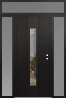 DIAMOND A1 60" X 96" BLACK/BLACK CLEAR GLASS PANEL BLACK LHI WITH 2 SIDELITES AND TRANSOM FROSTED GLASS