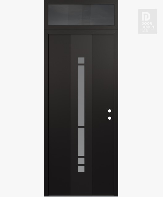 Modern Steel Front Door DIAMOND A3 36" X 96" BLACK/WHITE FROSTED GLASS PANEL BLACK LHI WITH TRANSOM MIRRORED GLASS